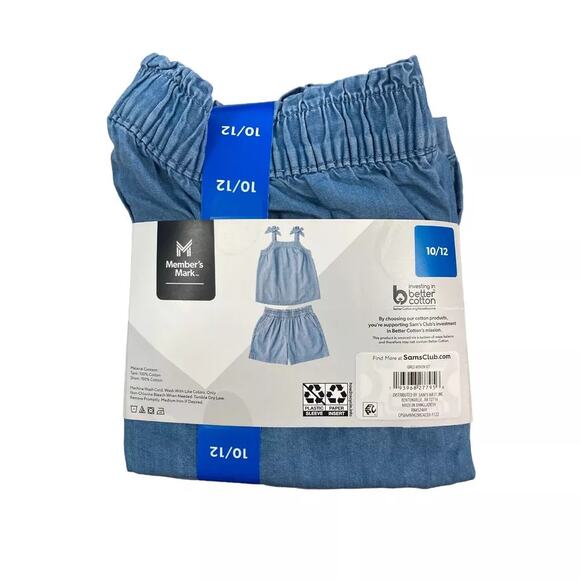 Members Mark Girls Easy Pull On Tank and Short Set Chambray Size 10/12 - Picture 3 of 3